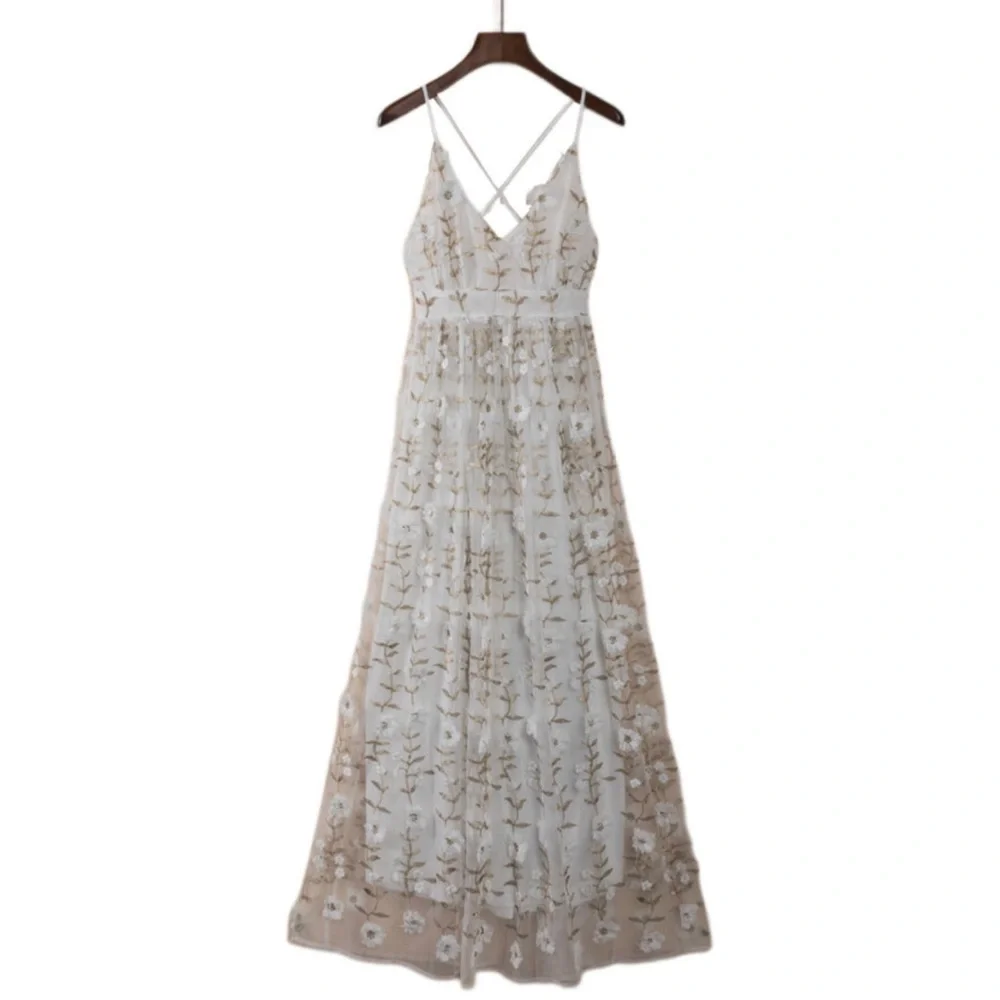 White Floral High Slit Maxi Dress - Picture 4 of 8